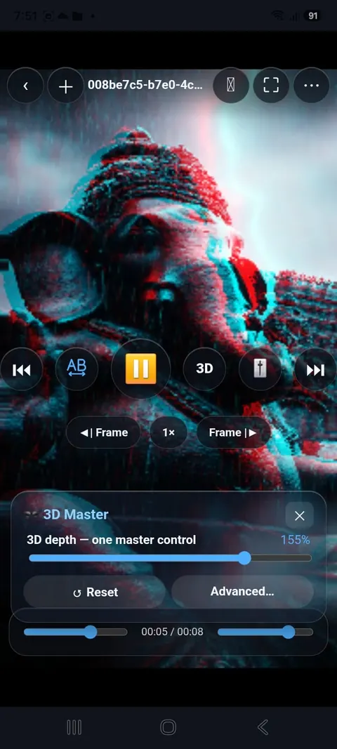3D Master: depth slider, Reset, Advanced…